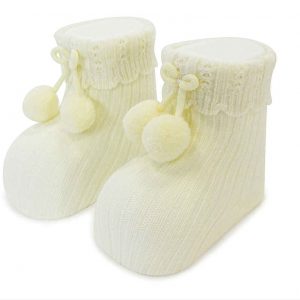 Carlomagno Cream Pom Pom Baby Socks
