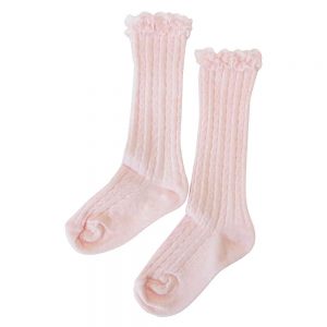 Carlomagno Girls Pink Lace Knee High Socks