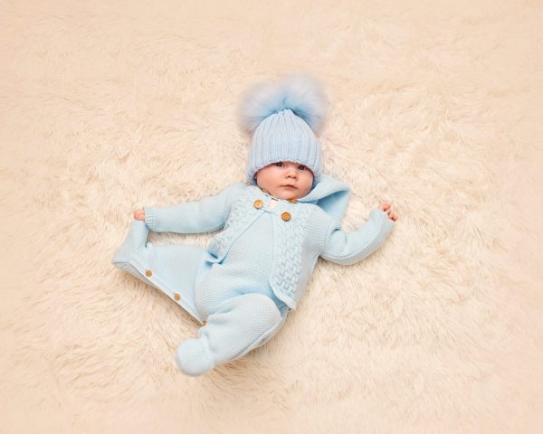 Baby Boys Blue knitted Dungaree Set