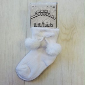 White Ankle Socks with Pom Poms
