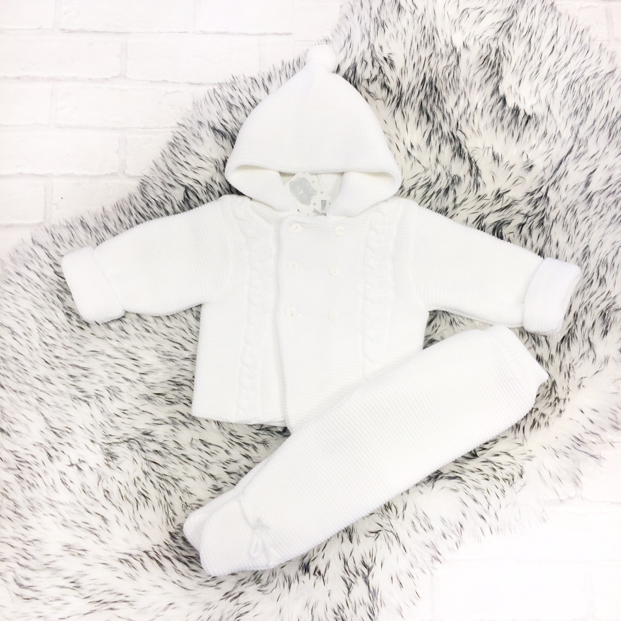 Unisex White Baby Jacket & Trouser Set