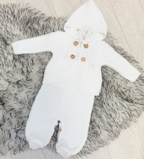 Unisex White Knitted Dungaree Outfit