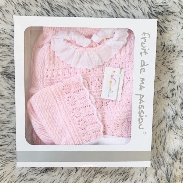 Baby Girls Pink & White Three Piece Crochet Set