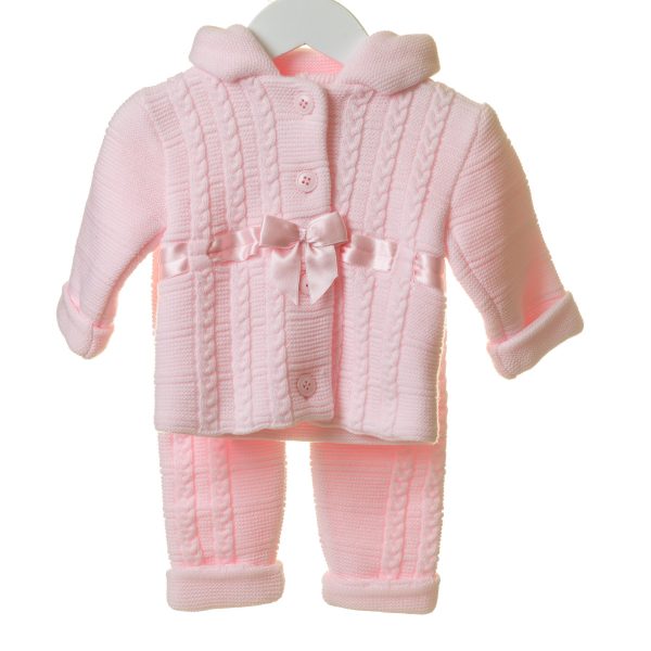 Baby Girls Pink Knitted Jacket And Trouser Set