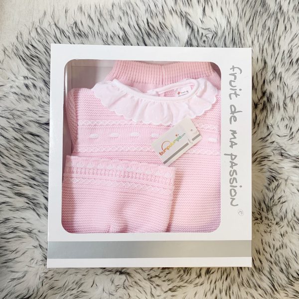 Baby Girls Pink Knitted 3 Piece Pram Set