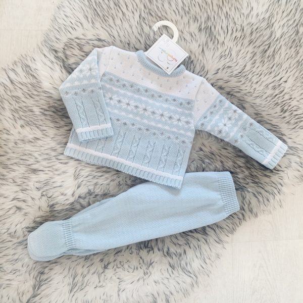 Baby Boys Blue & Grey Knitted Jumper & Trousers