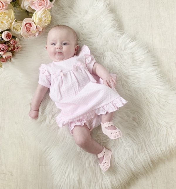 Baby Girls Pink Summer Dress With Lace Bow