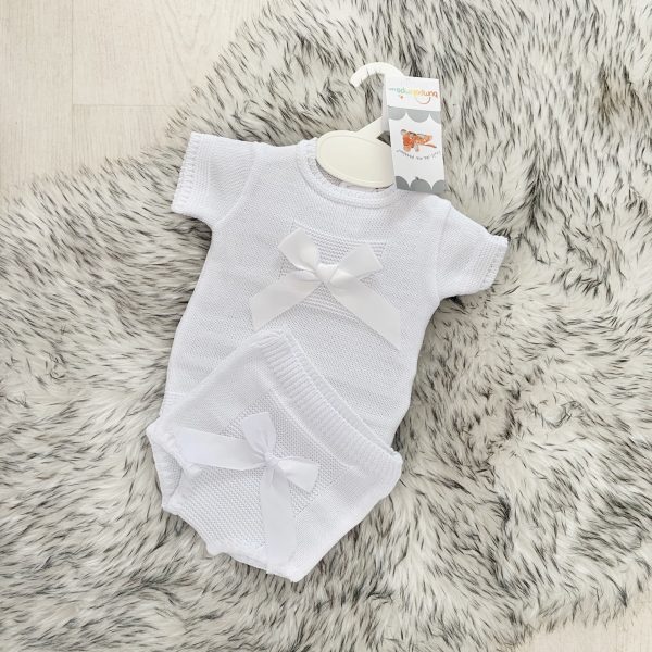 Unisex White Knitted Top & Shorts Set