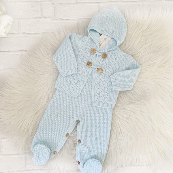 Baby Boys Blue knitted Dungaree & Cardigan Set