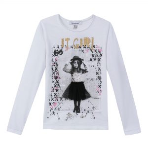 3Pommes Girls White Long Sleeve Top with Print