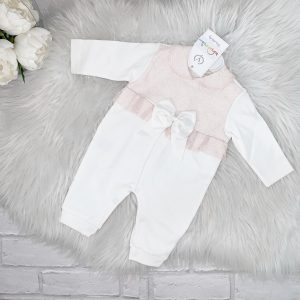 Baby Girls Ivory Babygrow with Pink Lace