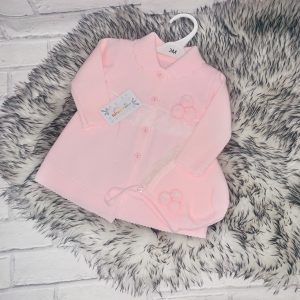 Baby Girls Pink Knitted Cardigan & Bonnet