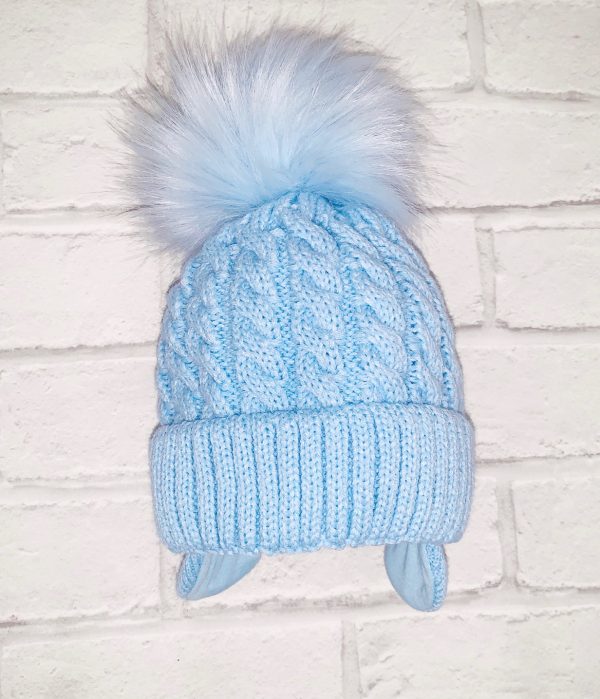 Baby Blue Pom Pom Hat with Ear Covering