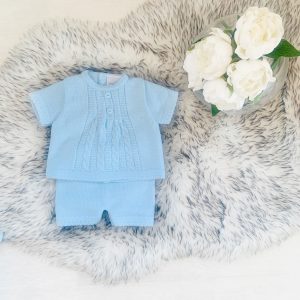Baby Boys Blue Knitted Top & Shorts Set