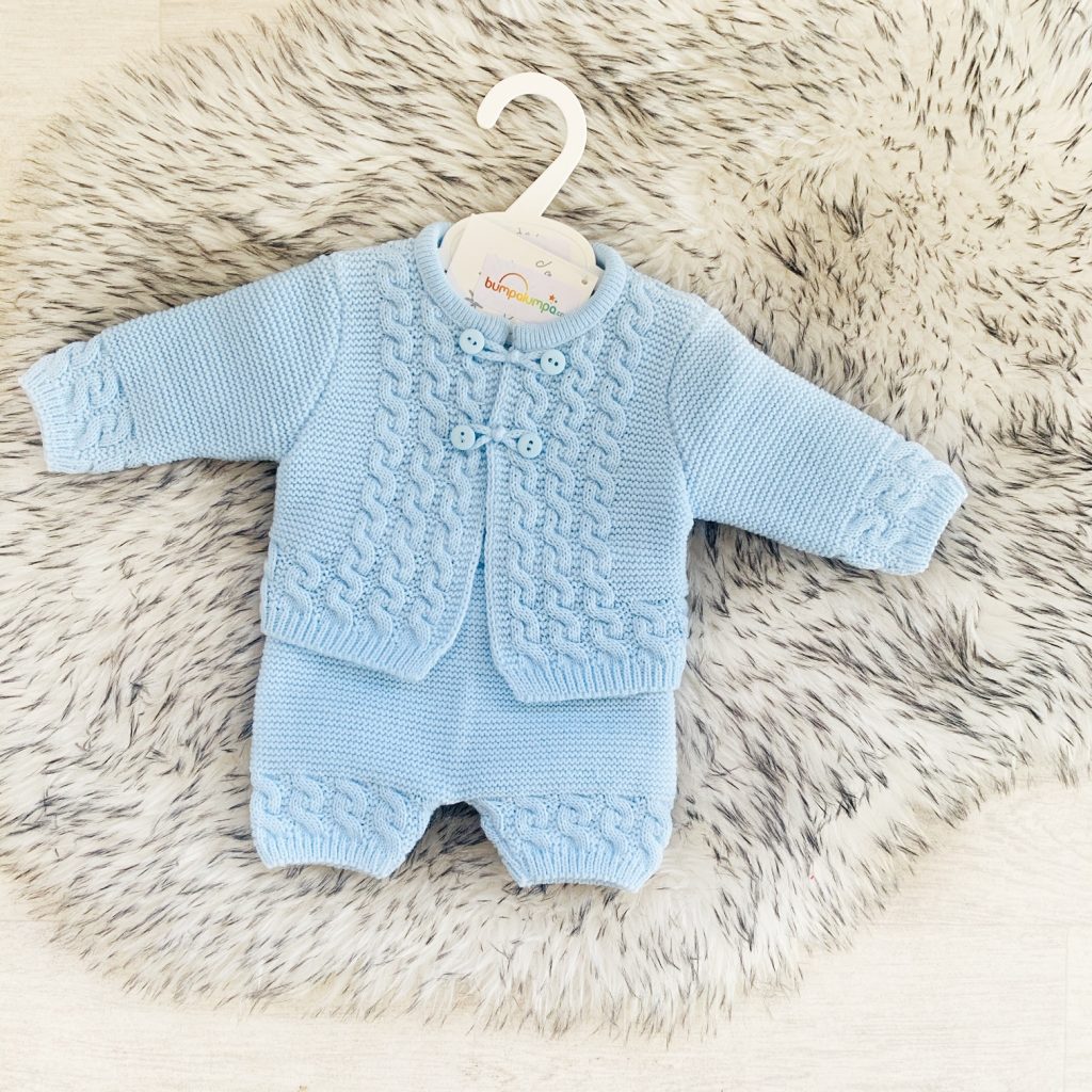 Baby Boys Blue Knit Cardigan & Shorts Set