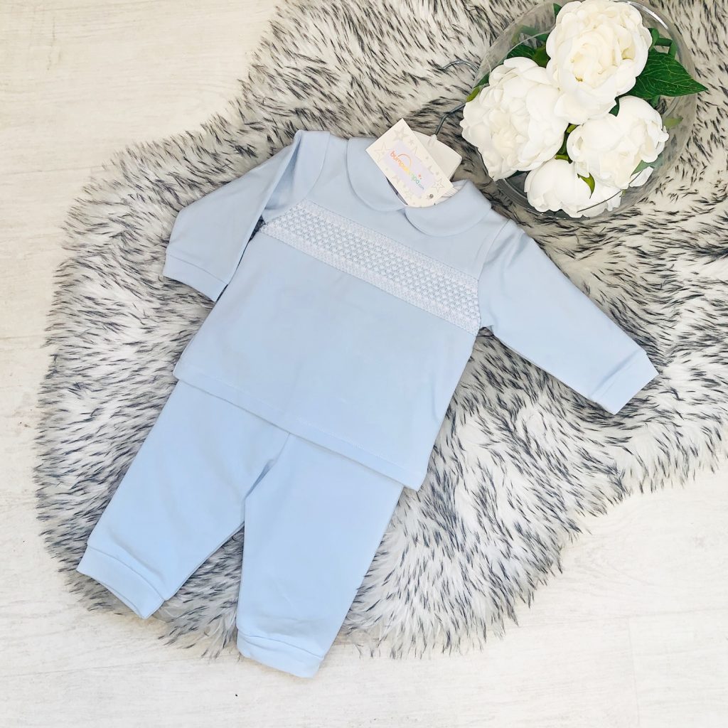 Baby Boys Blue Jogging Suit with Smocking