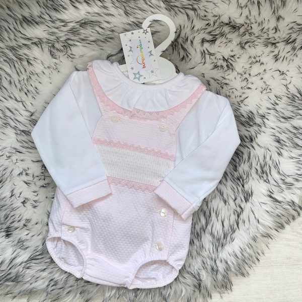 Baby Girls Pink Dungaree Shorts Set