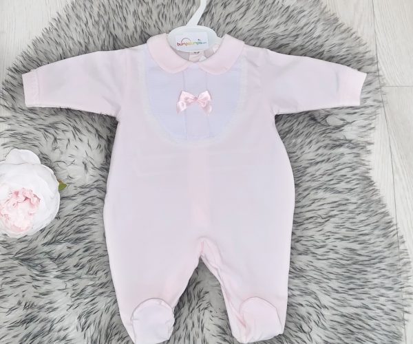Baby Girls Soft Pink Babygrow with Bow
