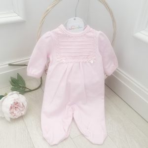 Baby Girls Pink Babygrow with Pink Lace