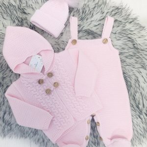 Baby Girls Pink Knitted Cardigan & Dungaree Set