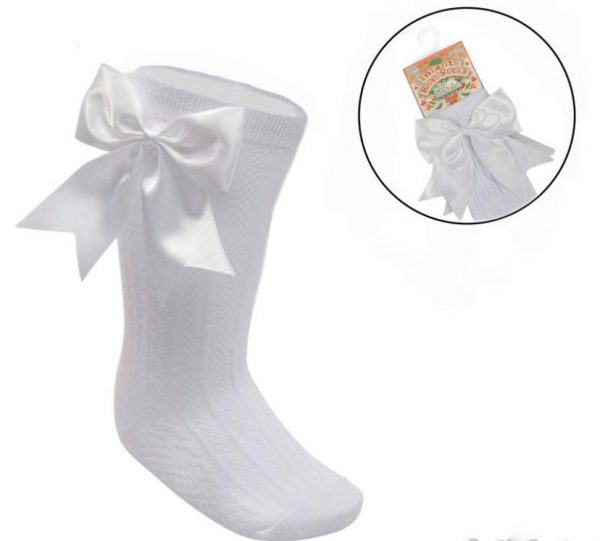 Baby Girls White Satin Bow Knee High Socks