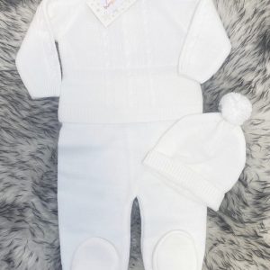 Unisex Knitted White Top & Trousers Set