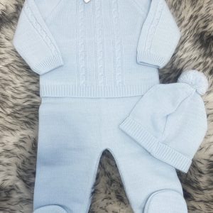 Baby Boys Knitted Blue Top & Trousers Set