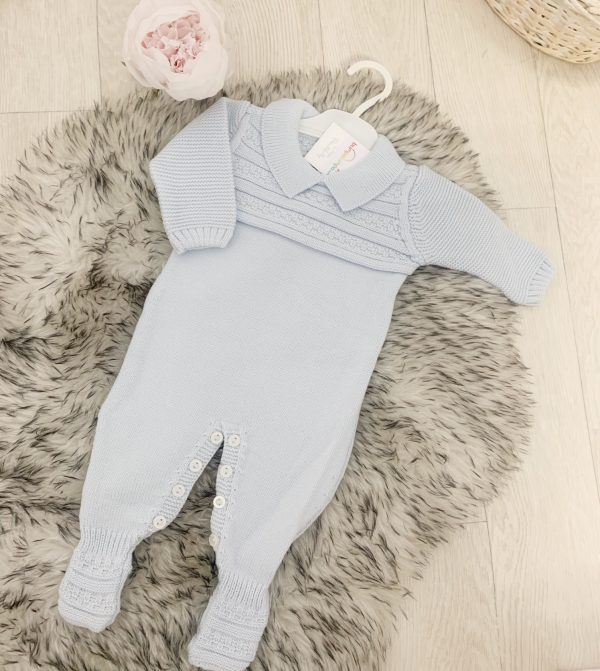 BABY BOYS BLUE KNITTED ONESIE