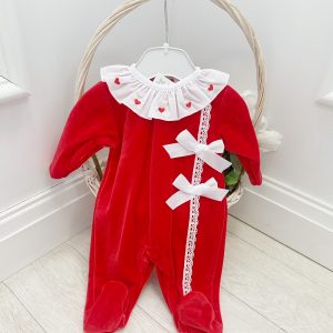 Baby Girls Red Babygrow with Frill Collar