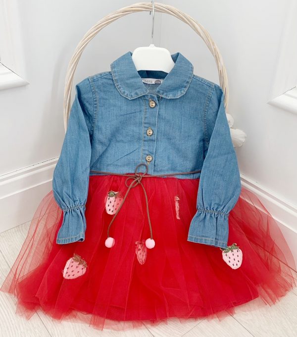 Toddler Girls Red & Denim Tutu Dress
