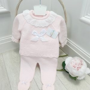 Baby Girls Pink Knitted Top & Covered Feet Trousers