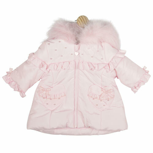 Baby Girls Pink Mintini Coat Toddlers, Baby Girl Coat With Fur Hood