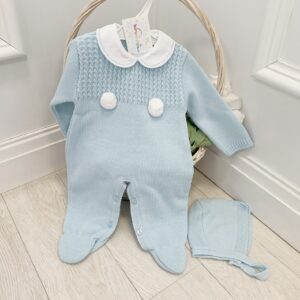 Baby Boys Blue Knitted Romper & Bonnet