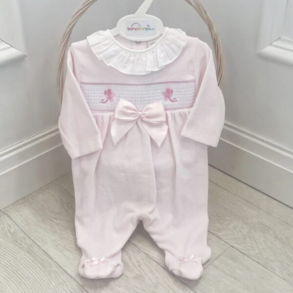 Baby Girls Pink Babygrow with Embroidery