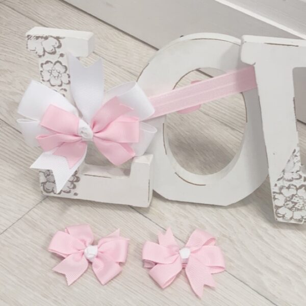 Baby Girls Pink & White Headband & Clip Set