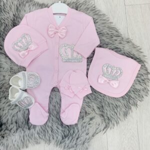 Baby Girls 5 Piece Pink Crown Babygrow Set