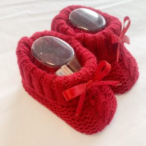 Red Knitted Booties with Bow