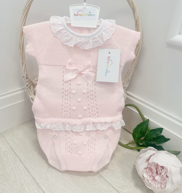 Baby Girls Two Piece Set with Bows & Frill Collar