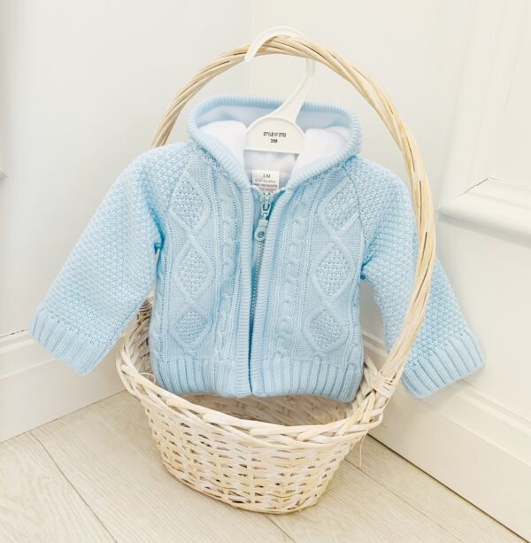 Baby Boys Blue Knitted Jacket with Hood