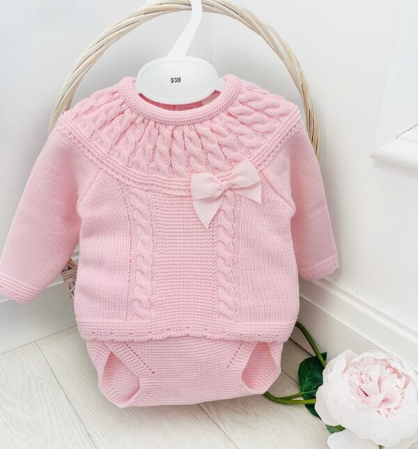 Baby Girls Pink Cable Knitted Jam Set