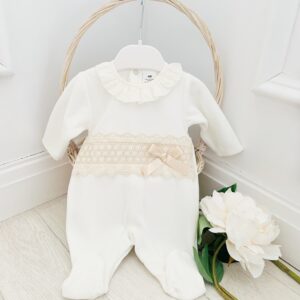 Baby Girls Ivory Babygrow with Lace